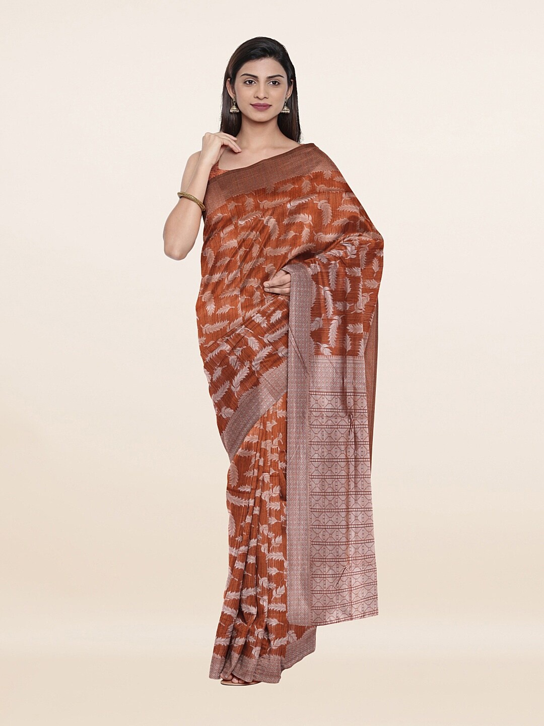 

Pothys Rust Red & Silver-Toned Woven Design Zari Saree