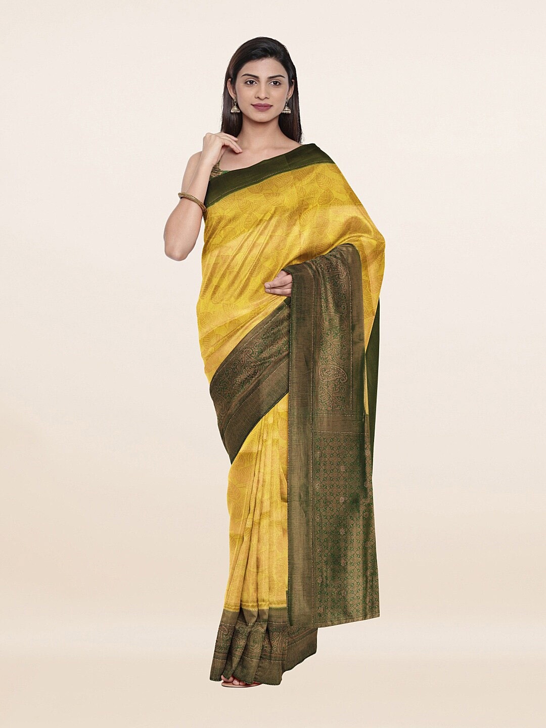 

Pothys Yellow & Green Woven Design Zari Art Silk Saree