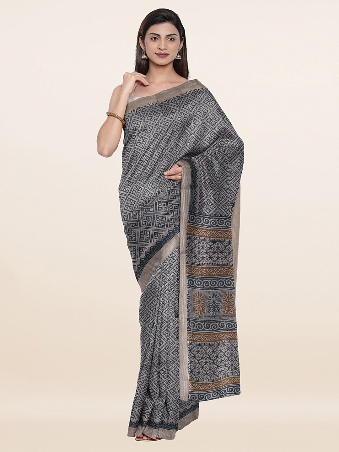 

Pothys Women Grey & Mustard Saree