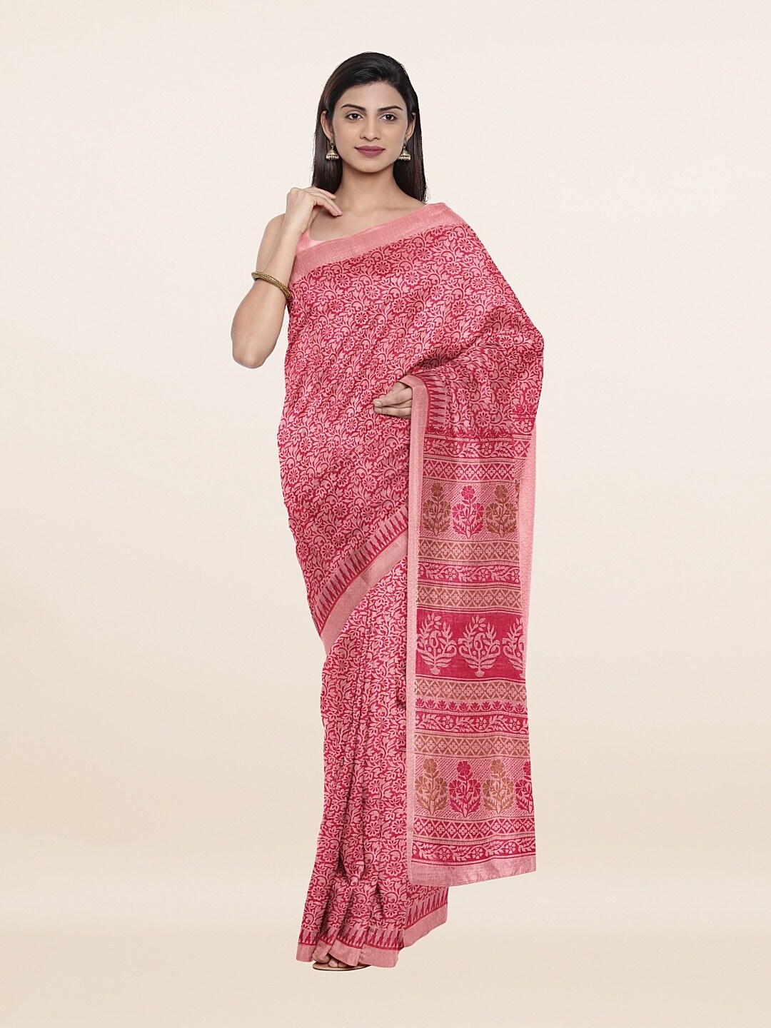 

Pothys Pink & Brown Floral Saree