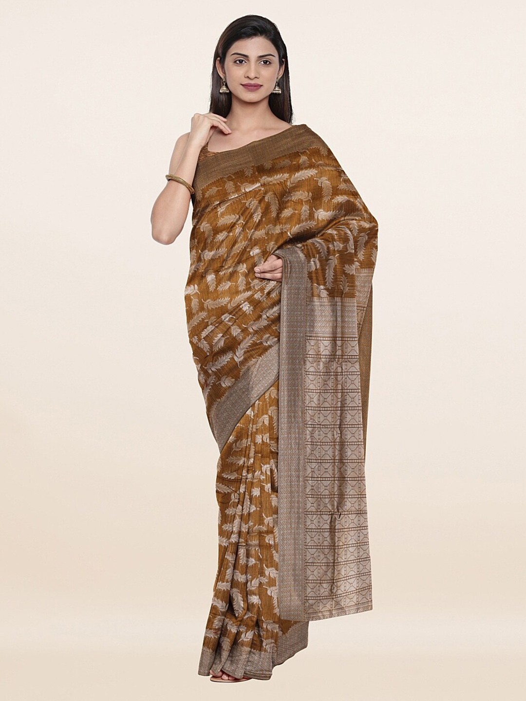 

Pothys Brown & Gold-Toned Ethnic Motifs Zari Saree