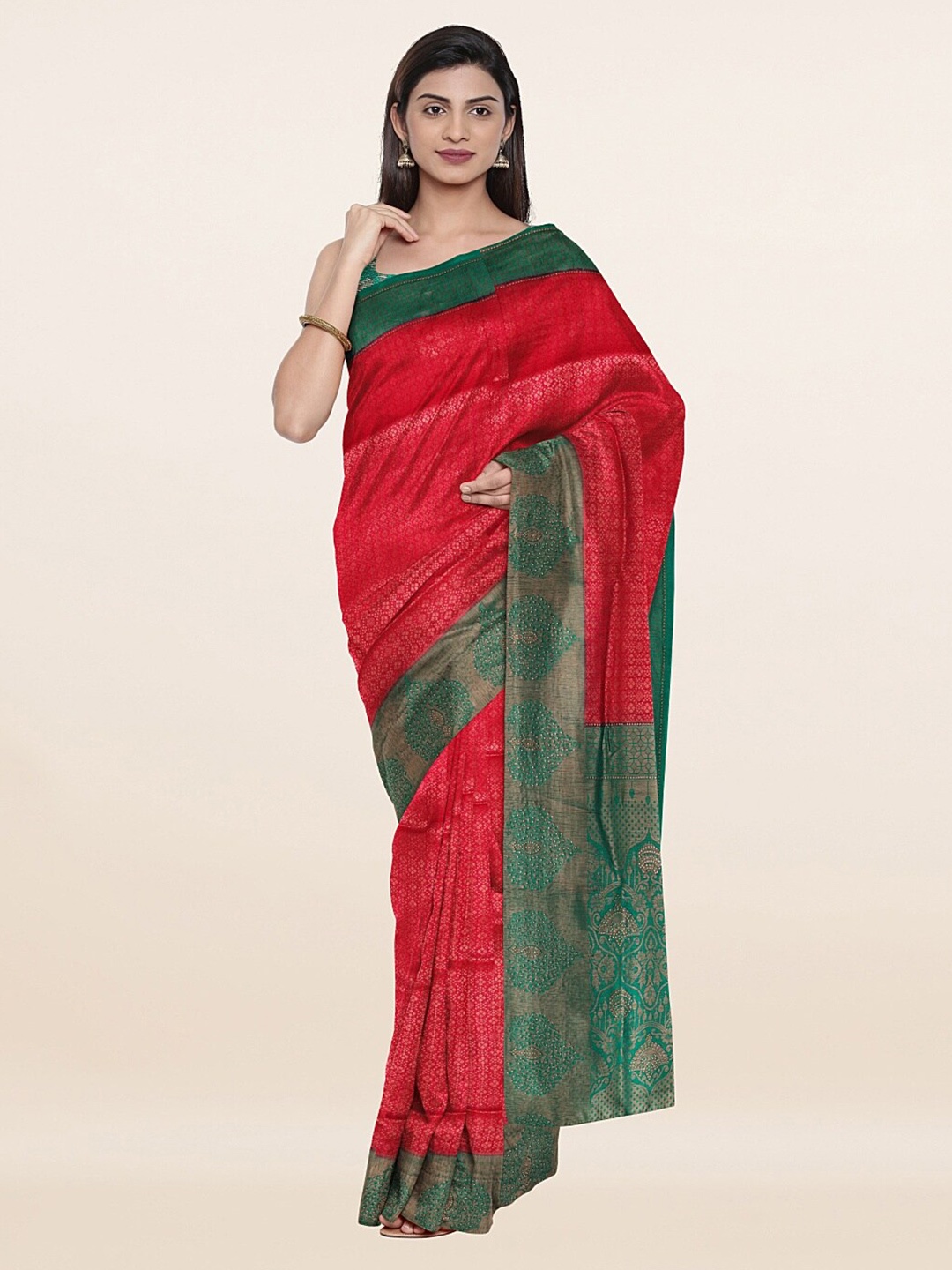 

Pothys Pink & Green Woven Design Zari Art Silk Saree