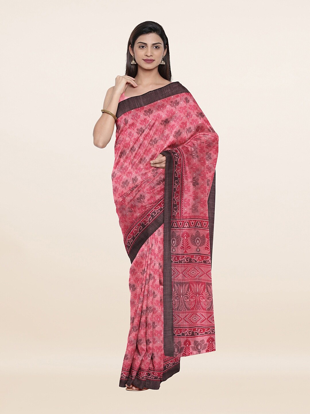 

Pothys Pink & Black Woven Design Cotton Blend Saree