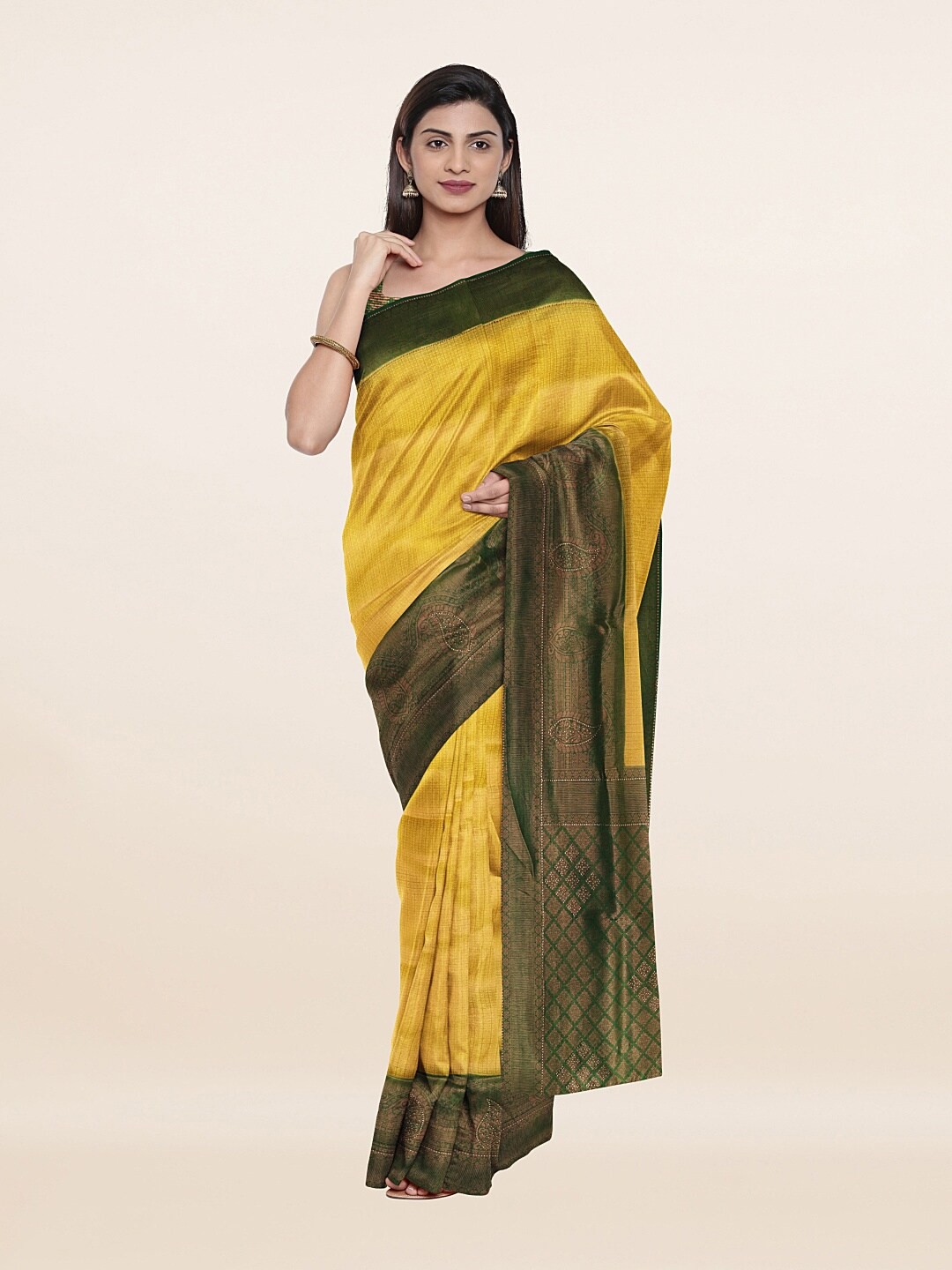 

Pothys Yellow & Green Ethnic Motifs Zari Art Silk Saree