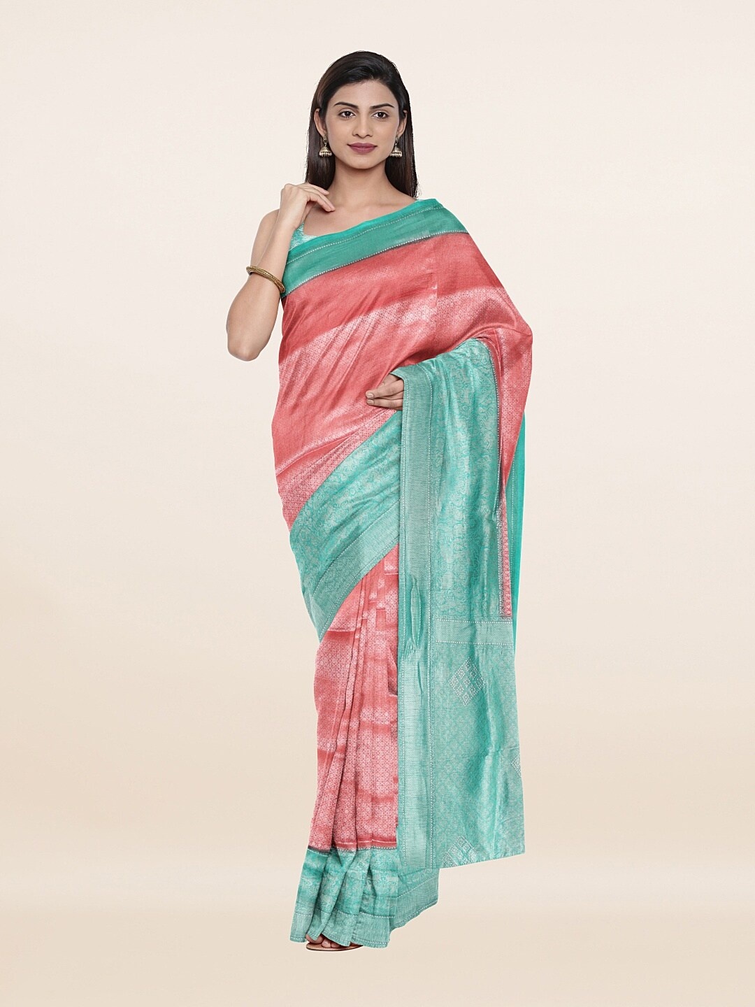 

Pothys Pink & Green Woven Design Zari Art Silk Saree