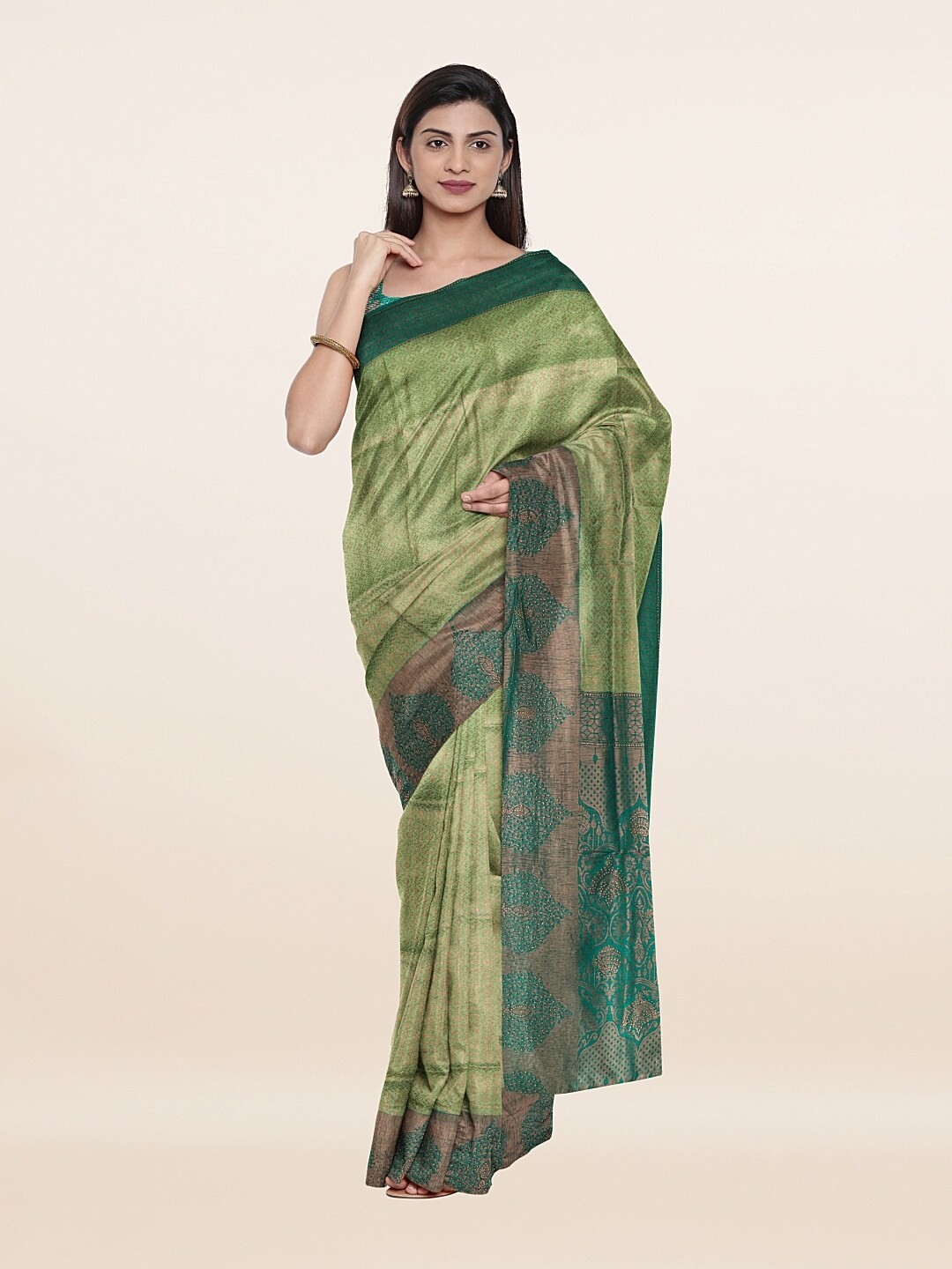 

Pothys Green & Gold-Toned Woven Design Zari Art Silk Saree