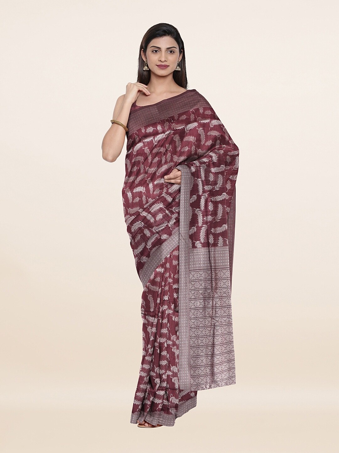 

Pothys Lavender & Silver-Toned Woven Design Zari Saree