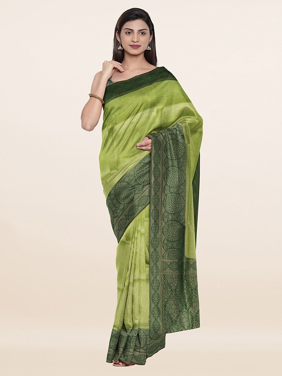 

Pothys Green Woven Design Floral Art Silk Saree