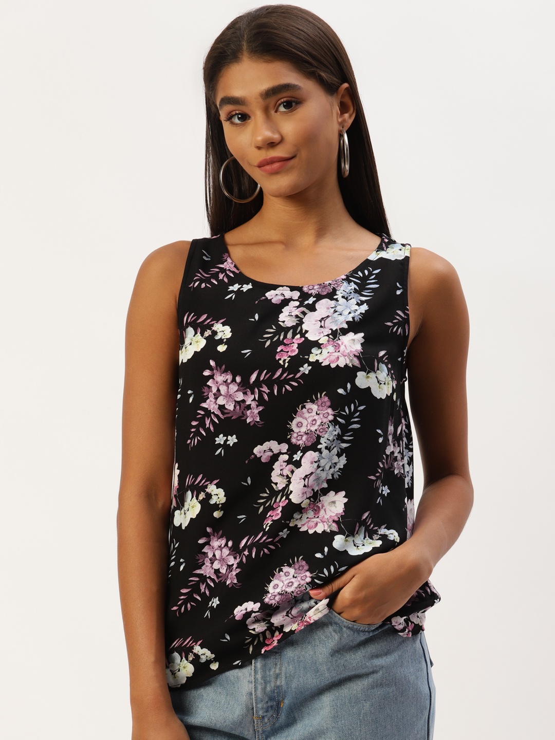 

LC Waikiki Black & Pink Floral Print Relax fit Top