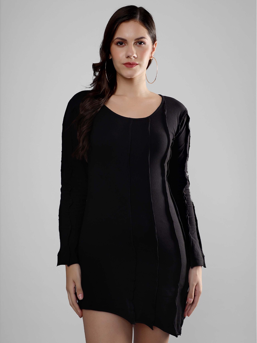 

SHABERRY Black Pintuck Asymmetric Sheath Mini Dress