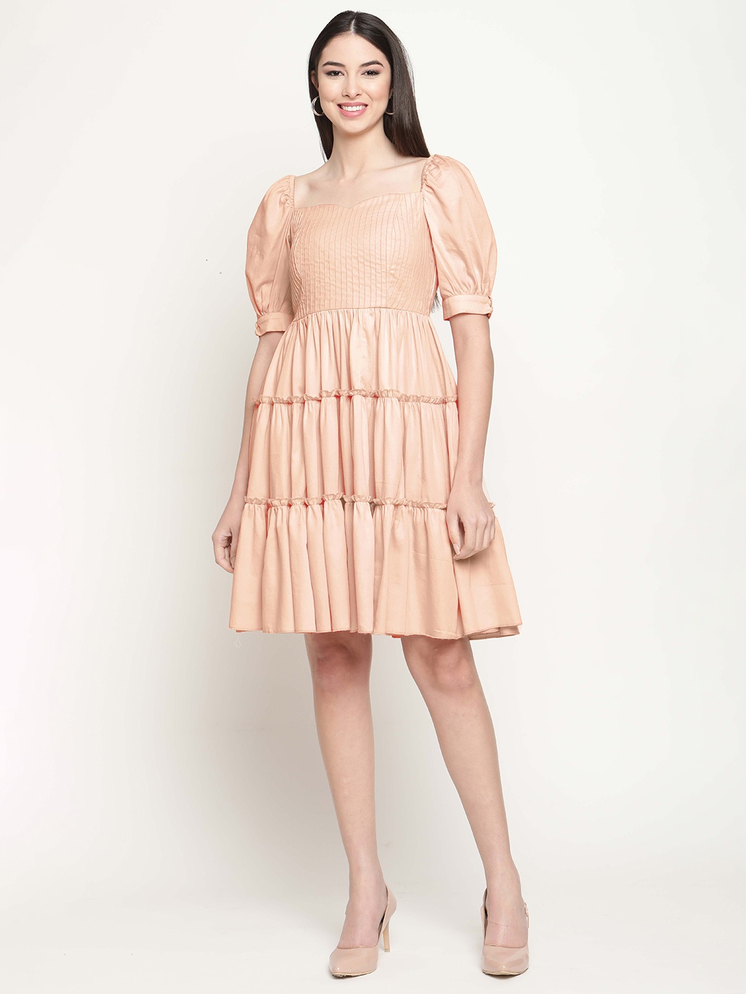

SHABERRY Women Peach-Coloured Sweetheart Dress