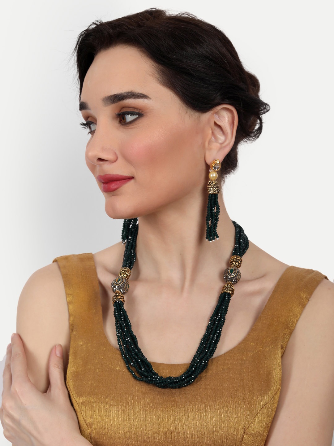 

ROHINIKA Gold-Plated Green Beaded Jewellery Set