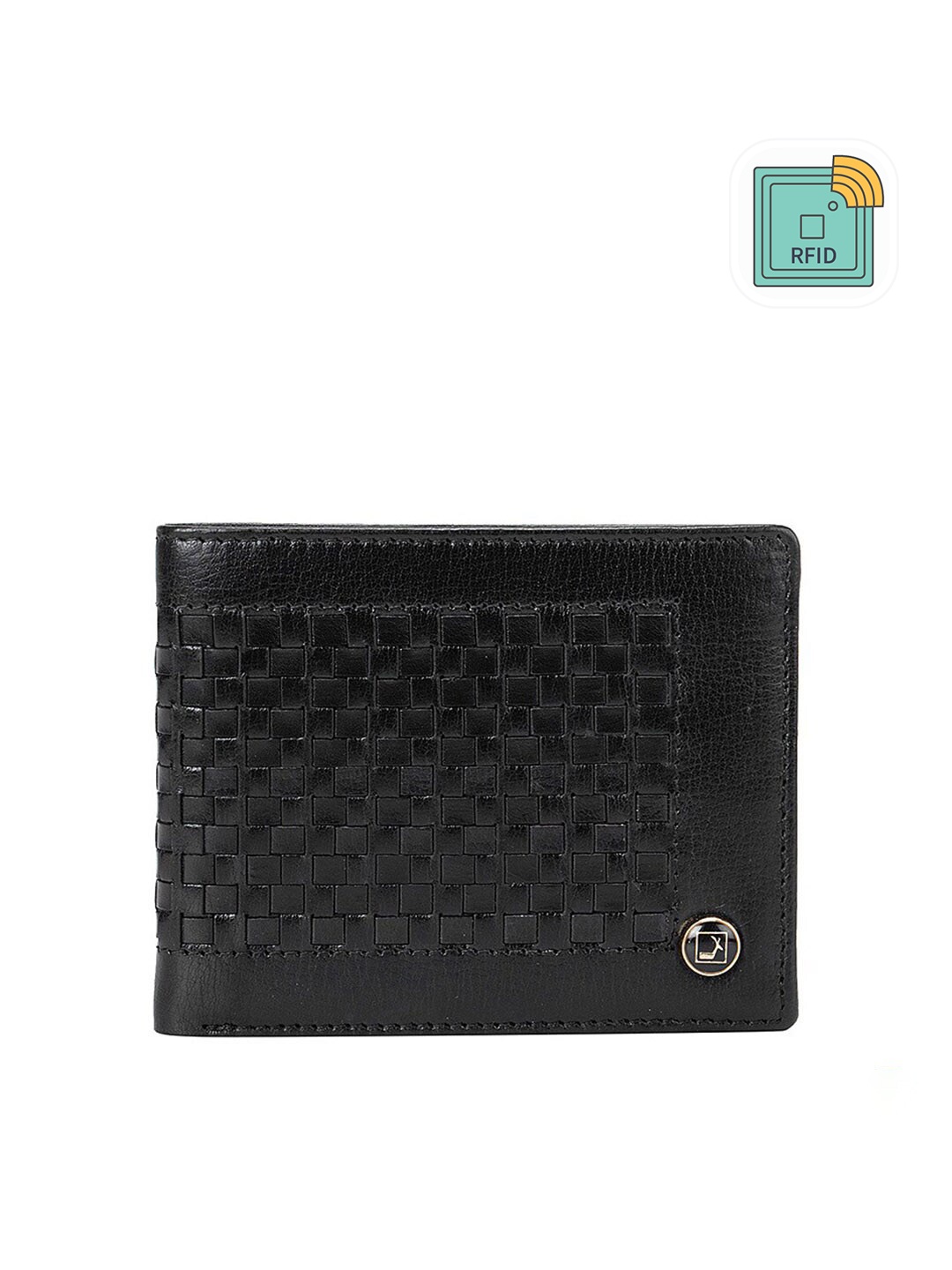 

Da Milano Men Black Textured Leather Two Fold Wallet