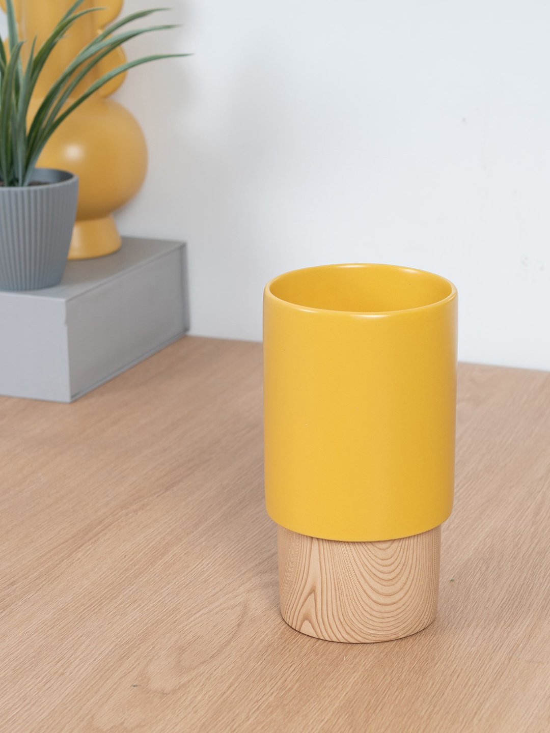 

HomeTown Mustard-Yellow Solid Ceramic Planter