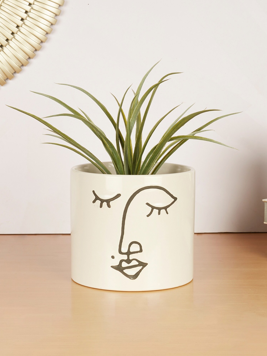 

HomeTown White & Gold-Toned Printed Ceramic Planter