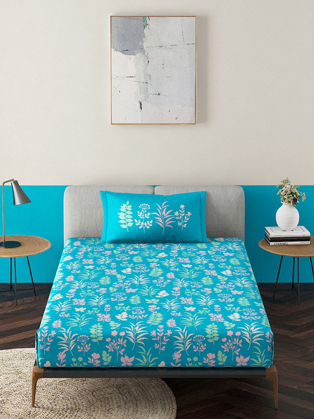 

Duroflex Blue & White Floral 120 TC Single Bedsheet with 1 Pillow Covers