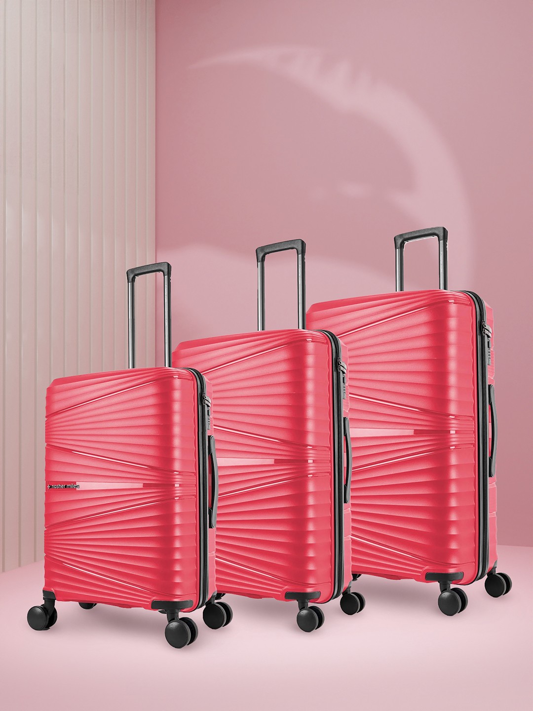 

Nasher Miles Set Of 3 Red Textured Hard Sided Trolley Bags- 55cm ,65cm & 75cm