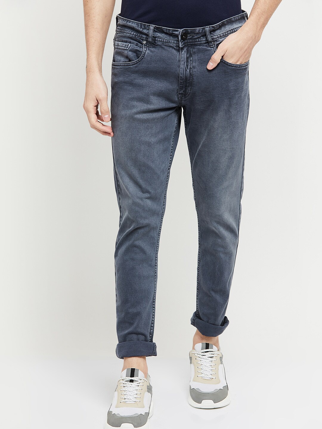 

max Men Grey Regular Fit Mid Rise Clean Look Stretchable Jeans
