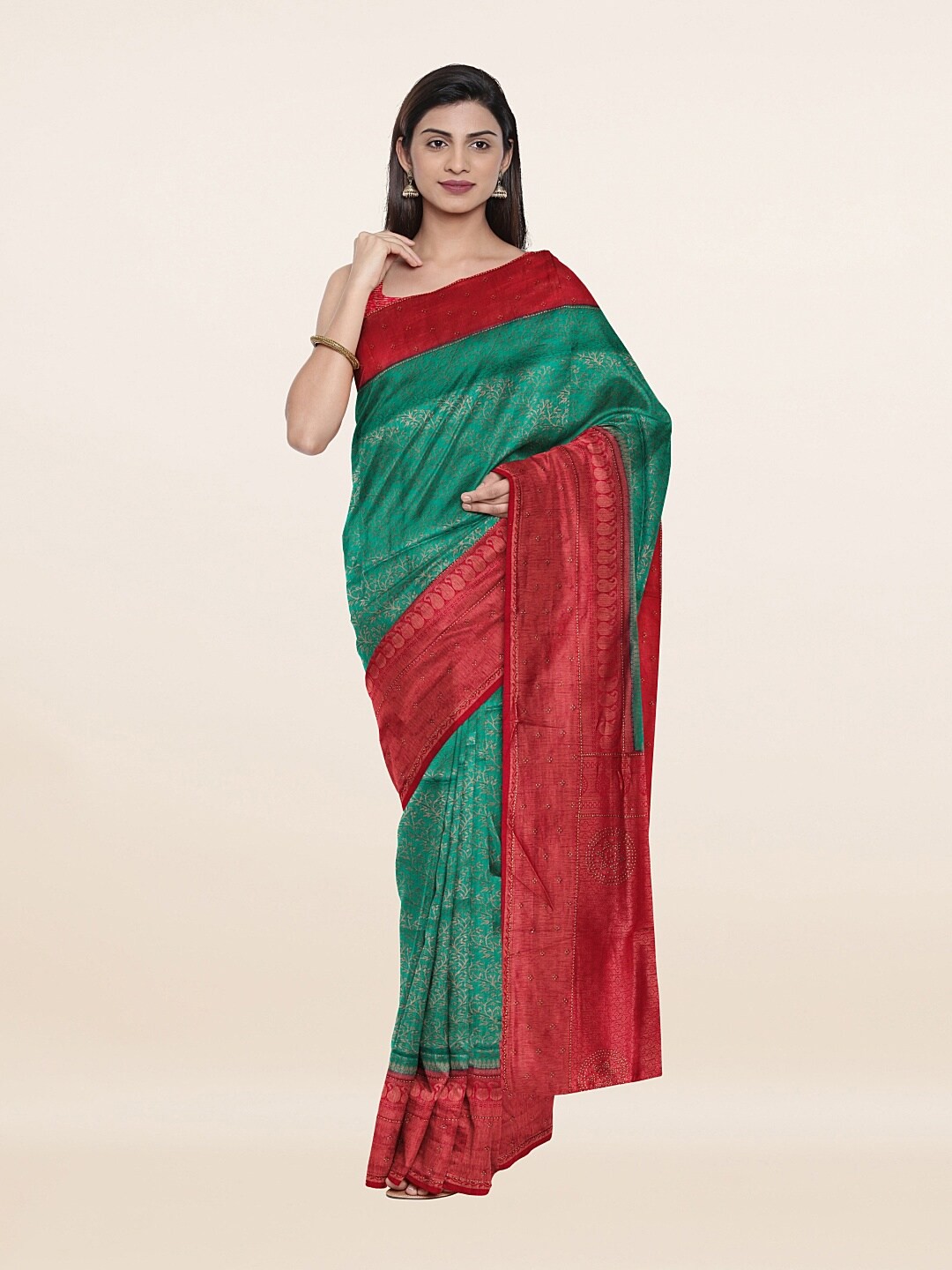 

Pothys Green & Red Paisley Zari Art Silk Saree