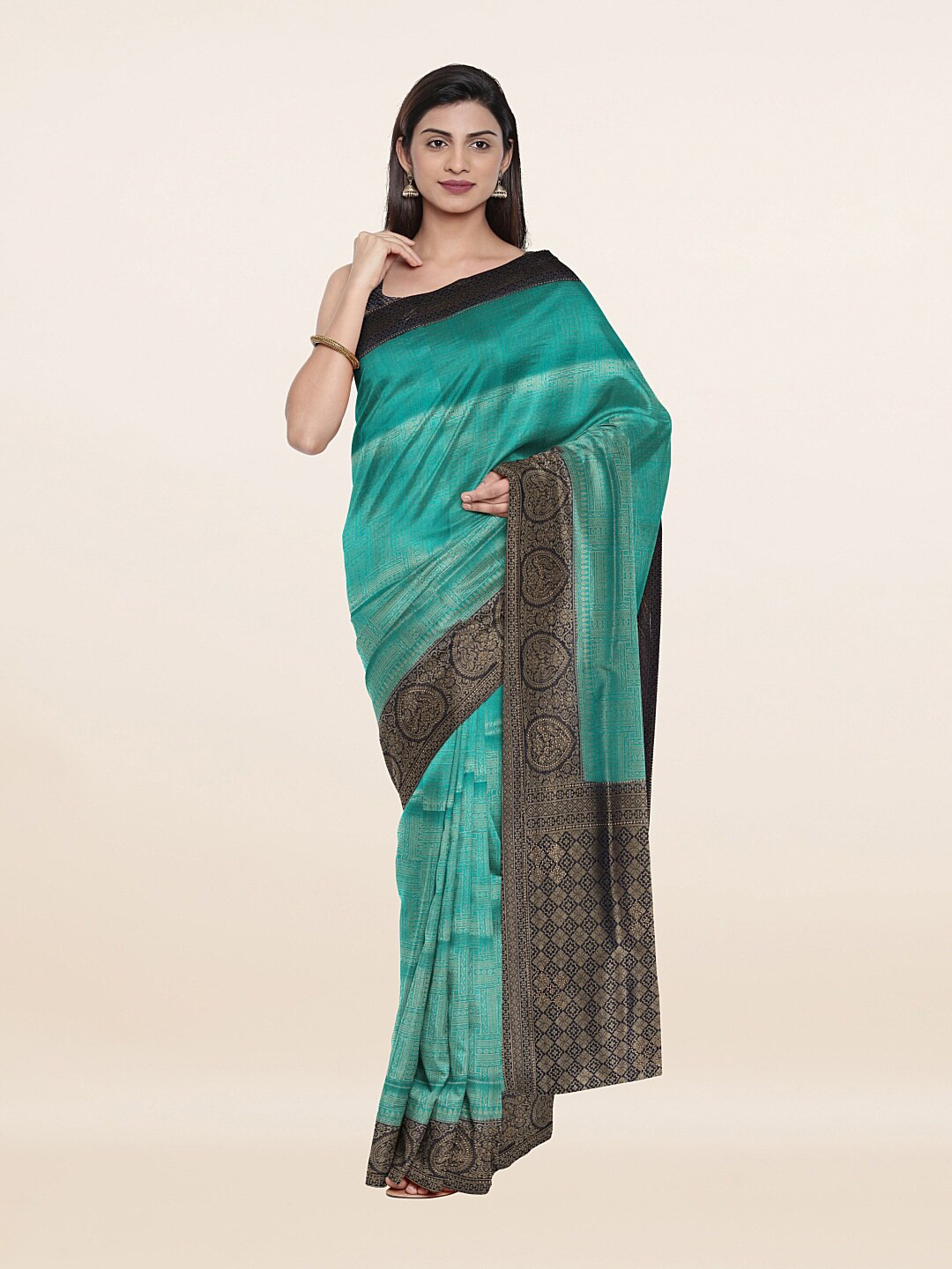 

Pothys Blue & Gold-Toned Woven Design Zari Art Silk Saree