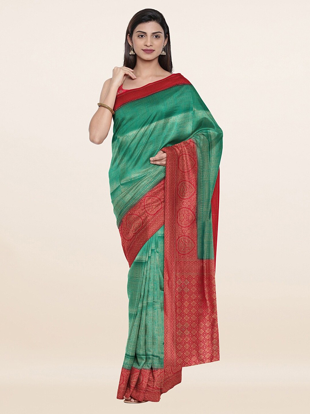 

Pothys Green & Red Woven Design Zari Art Silk Saree