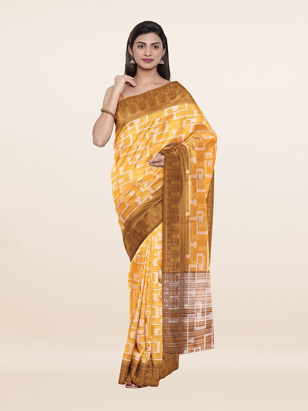 

Pothys Yellow & White Zari Saree