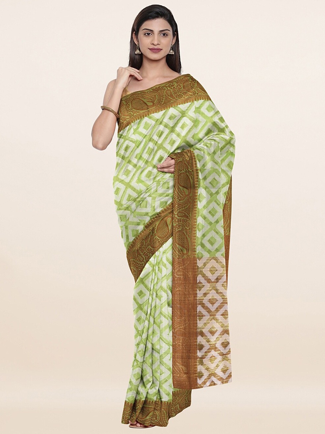 

Pothys Green & Brown Printed Cotton Blend Saree