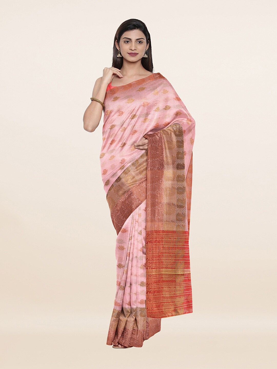 

Pothys Pink & Red Woven Design Zari Saree