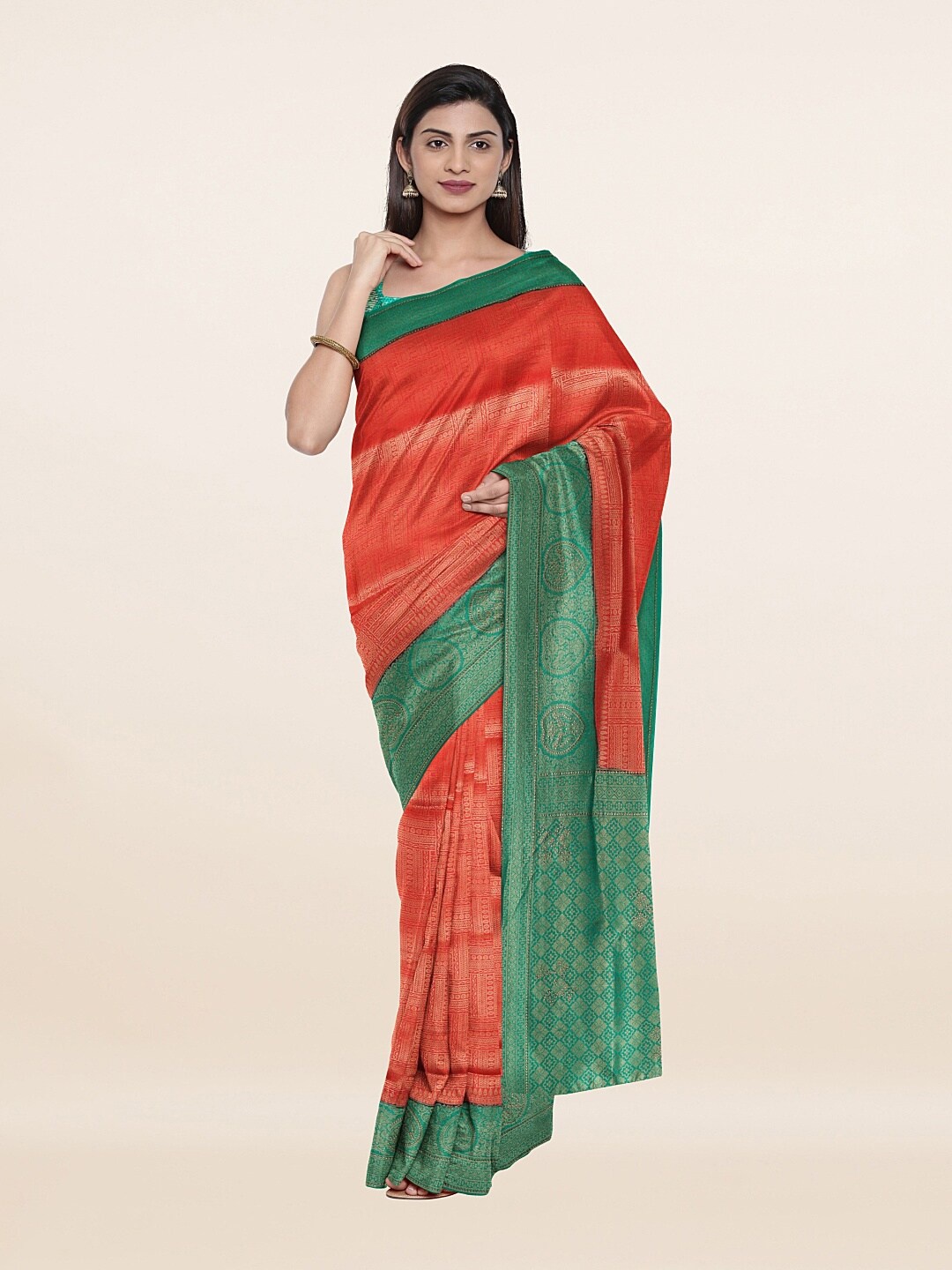 

Pothys Pink & Green Woven Design Zari Art Silk Saree