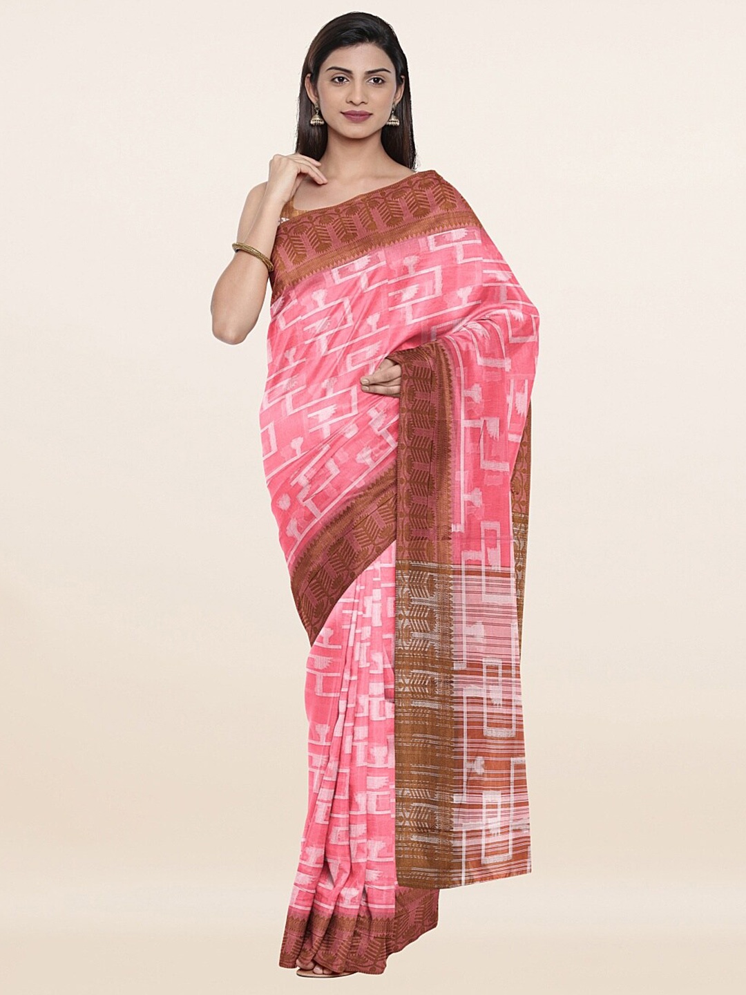 

Pothys Pink & White Woven Design Zari Saree