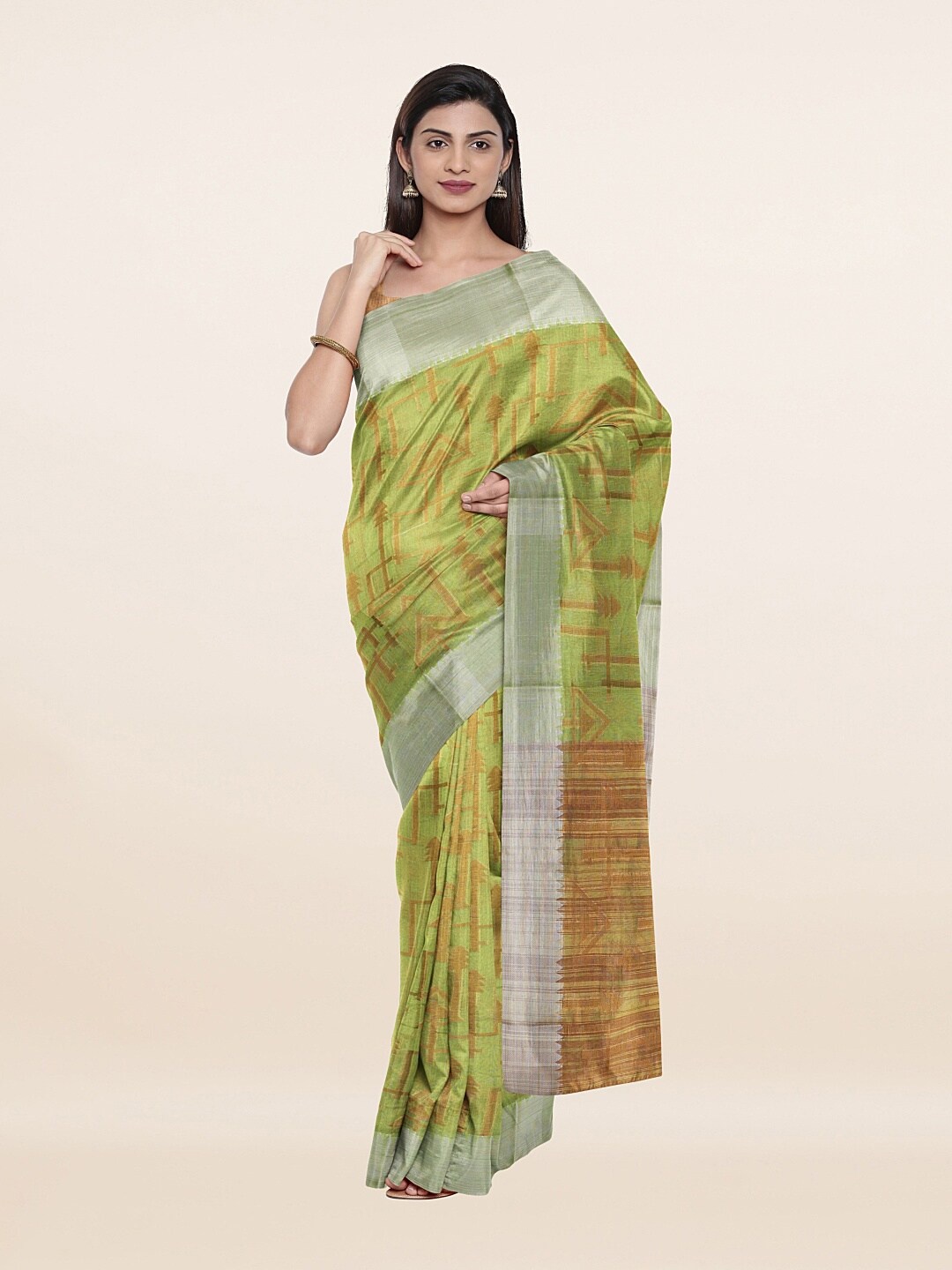 

Pothys Green & Brown Woven Design Zari Saree