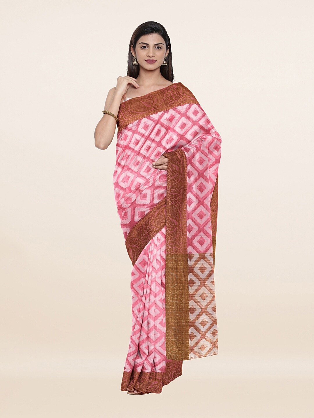 

Pothys Pink & Gold-Toned Woven Design Saree