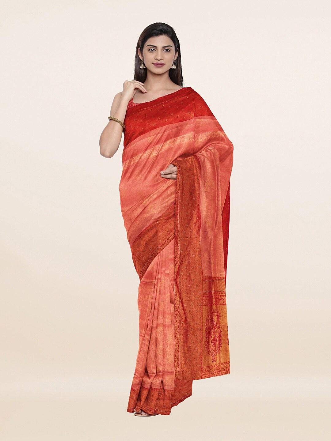 

Pothys Peach-Coloured & Red Woven Design Zari Art Silk Saree