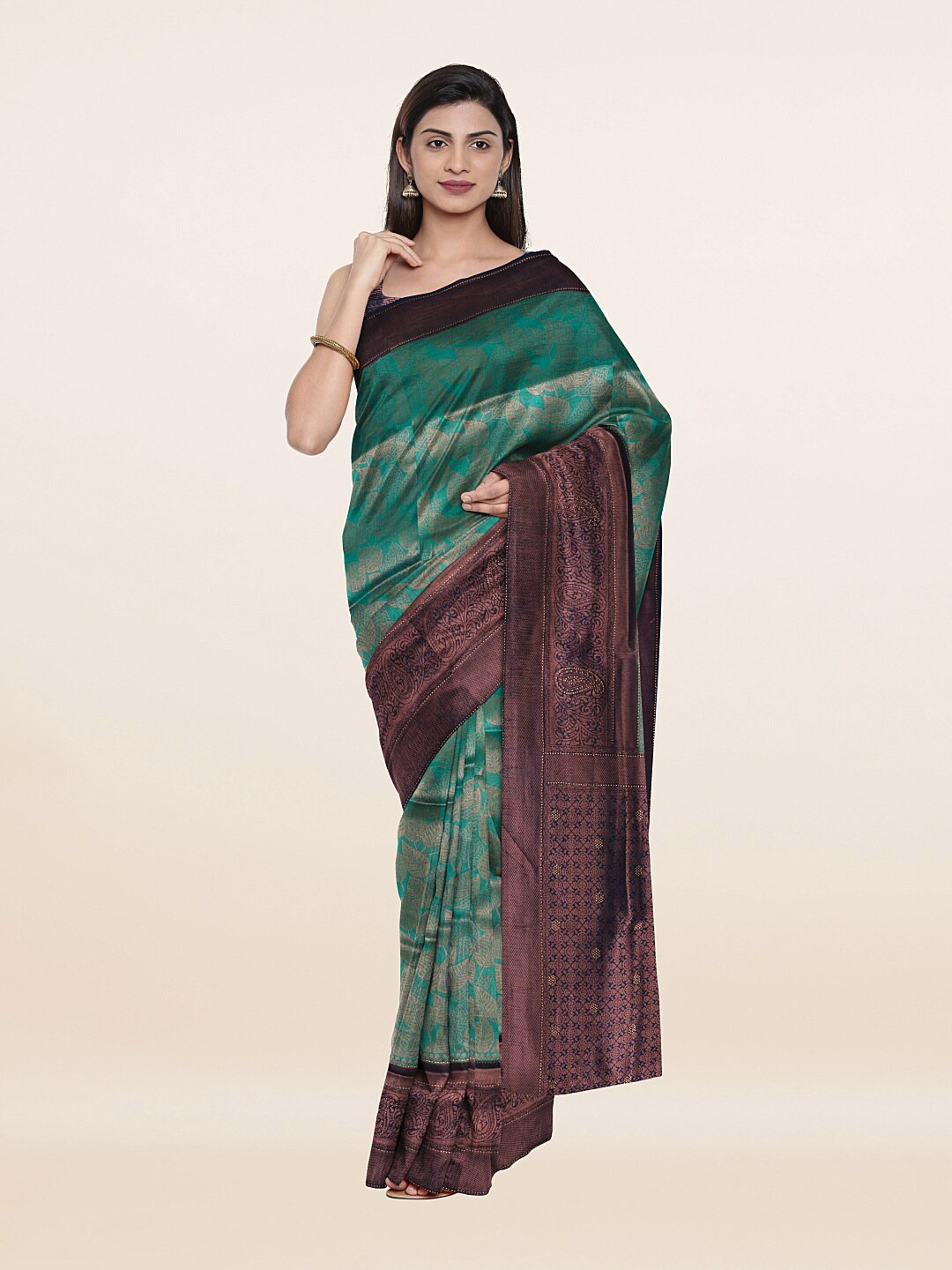 

Pothys Green & Purple Floral Zari Art Silk Saree