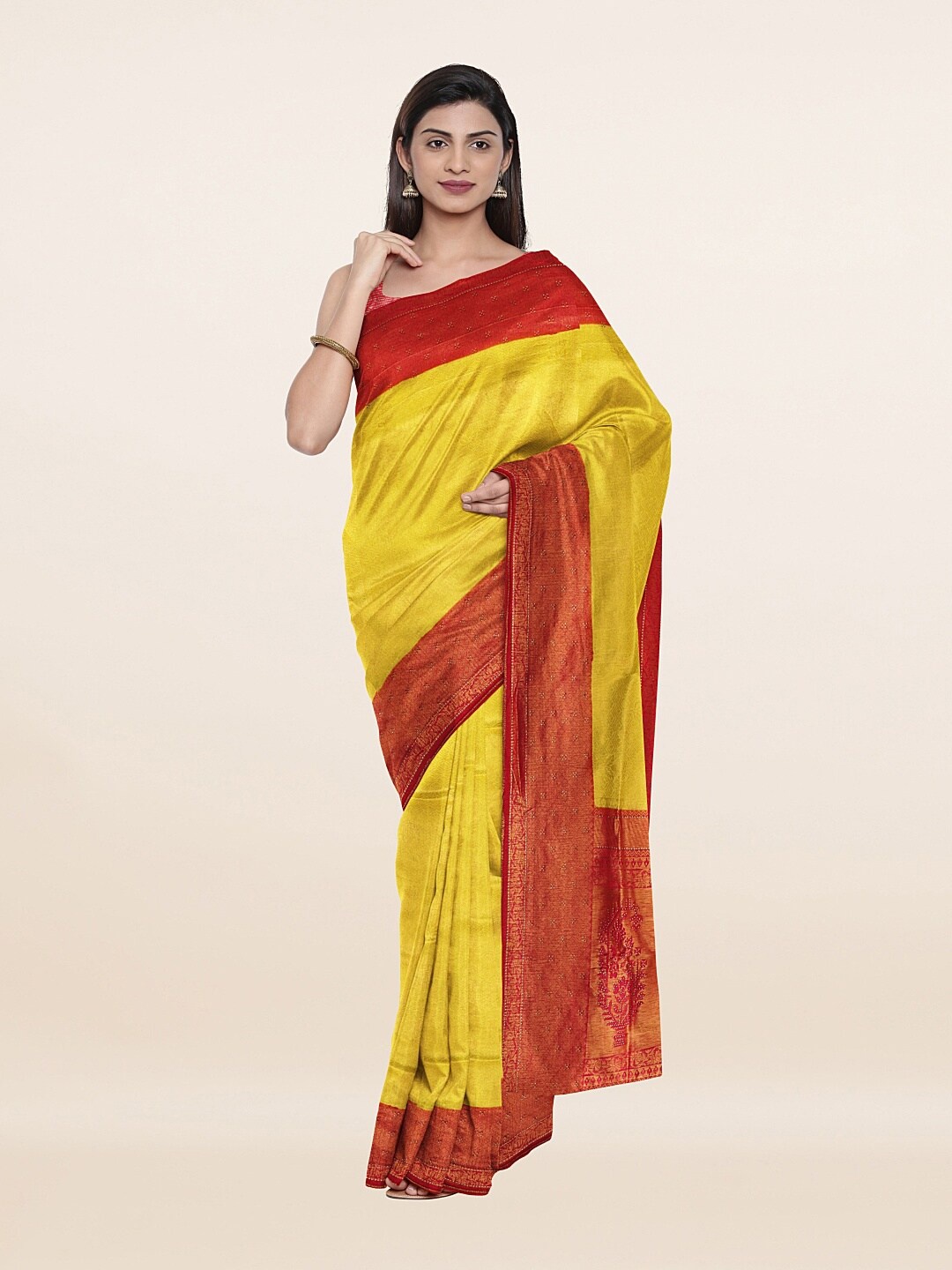 

Pothys Yellow & Red Woven Design Zari Art Silk Saree