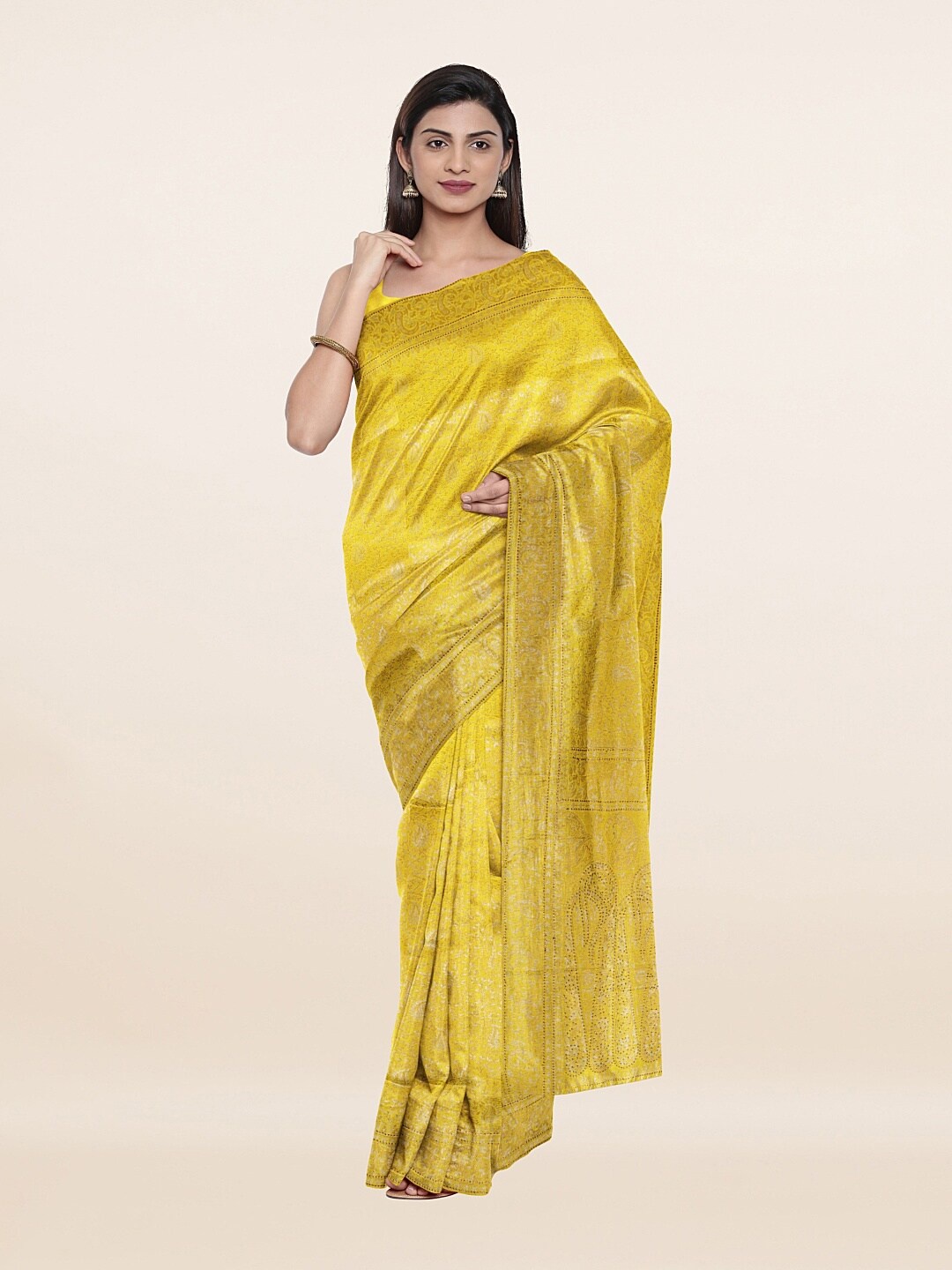 

Pothys Yellow & Gold-Toned Ethnic Motifs Zari Art Silk Saree