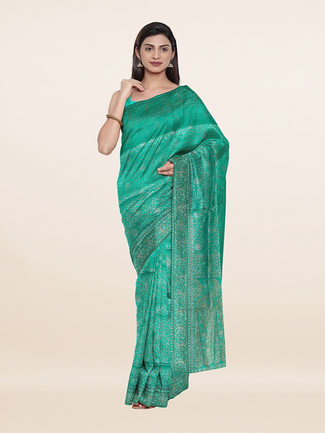 

Pothys Women Green & White Woven Design Zari Art Silk Saree