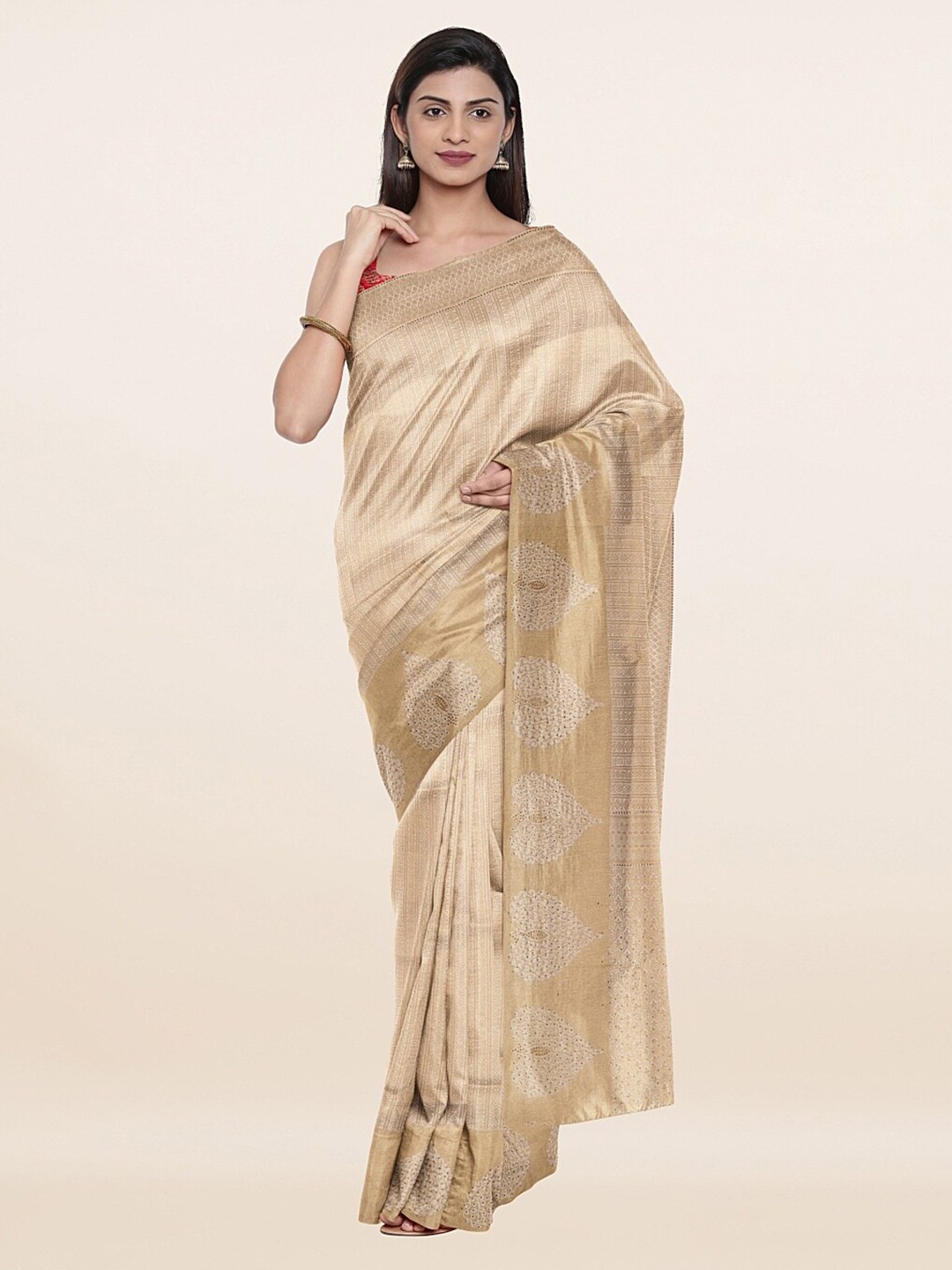 

Pothys Women Cream-Coloured & Gold-Toned Woven Design Zari Art Silk Saree