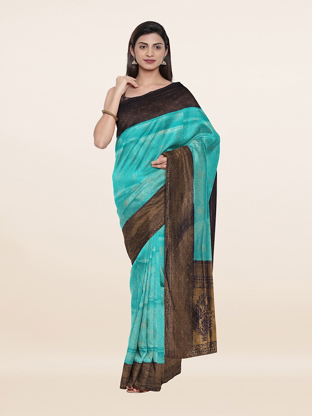 

Pothys Women Blue & Navy Blue Woven Design Zari Art Silk Saree