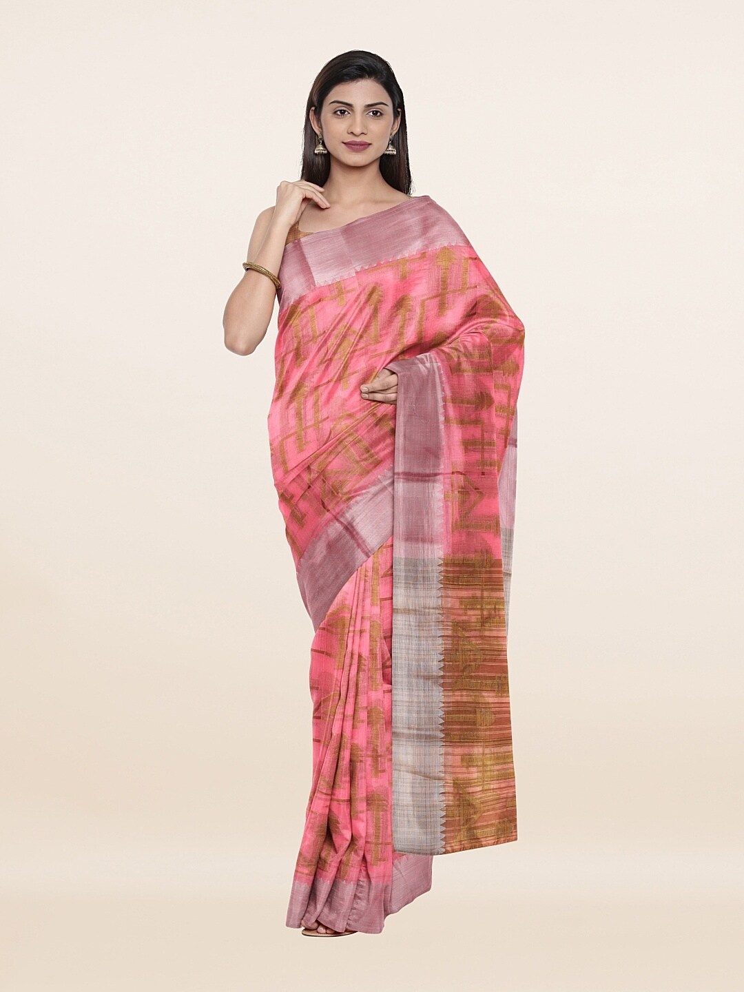 

Pothys Pink & Gold-Toned Woven Design Zari Saree