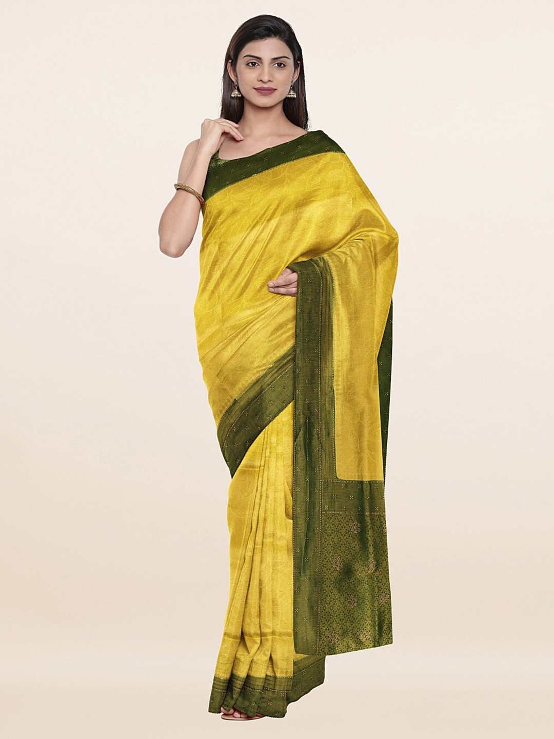 

Pothys Yellow & Green Woven Design Zari Art Silk Saree