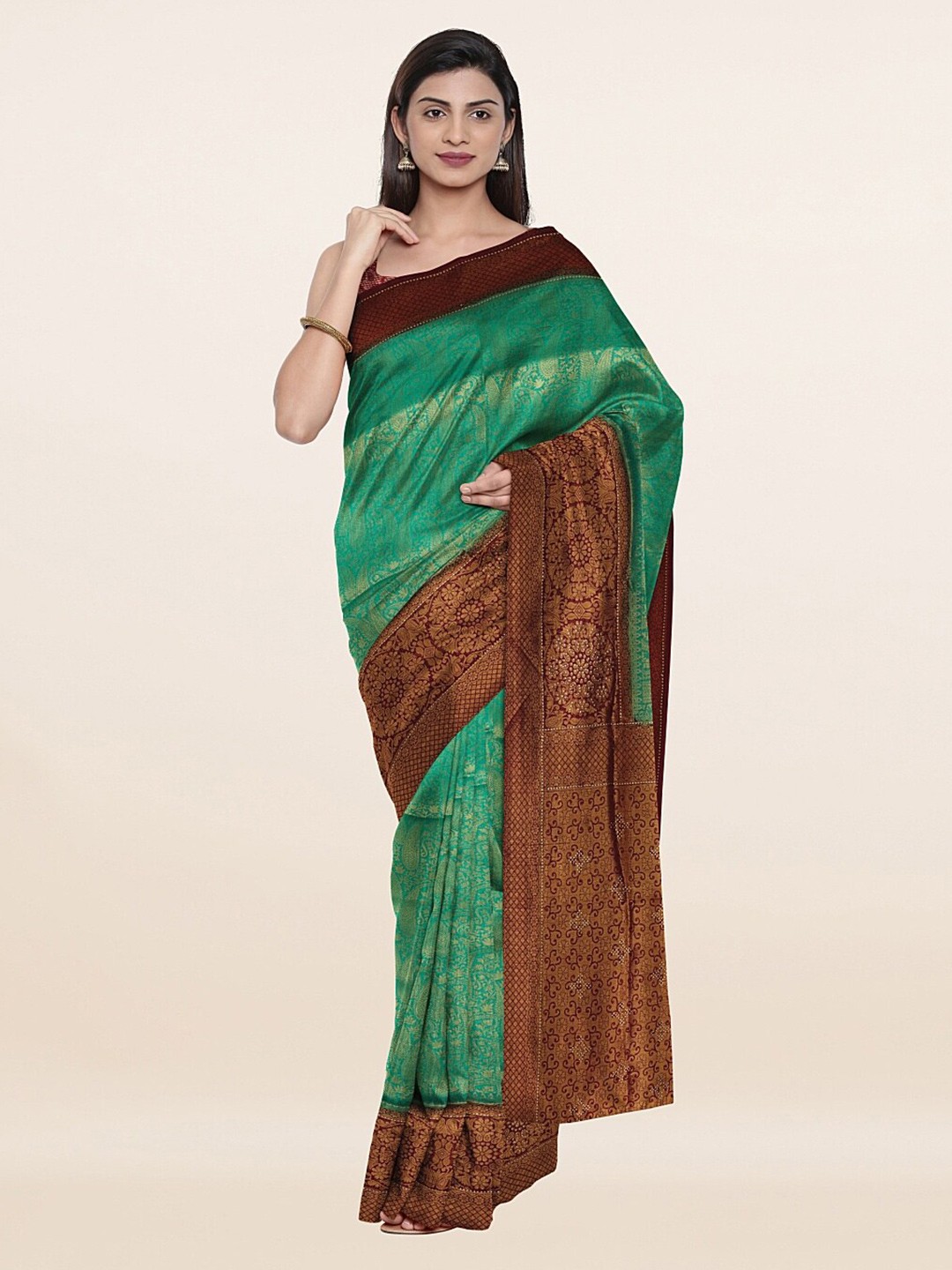 

Pothys Women Green & Maroon Woven Design Zari Art Silk Saree