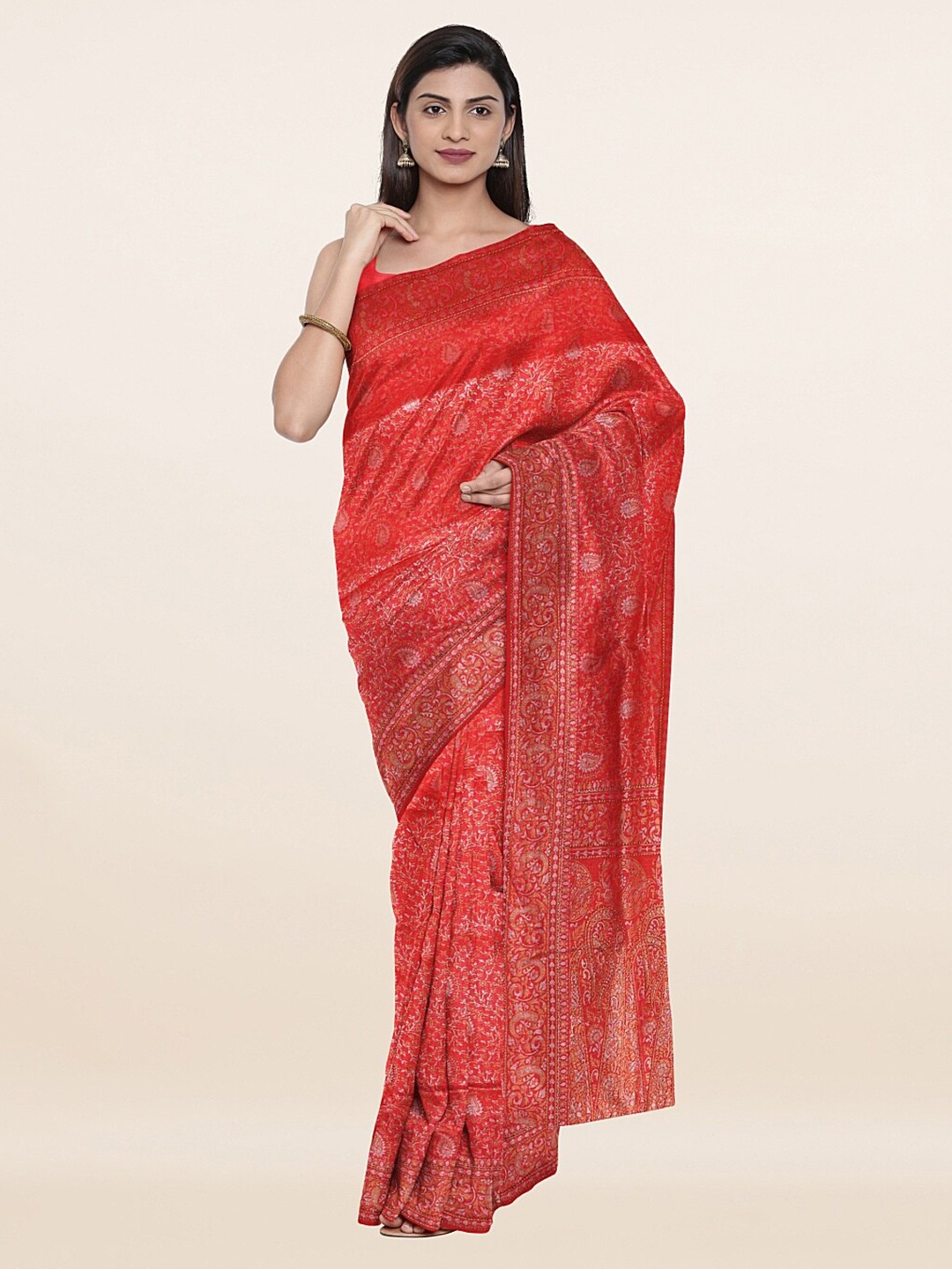 

Pothys Pink & Gold-Toned Woven Design Art Silk Saree