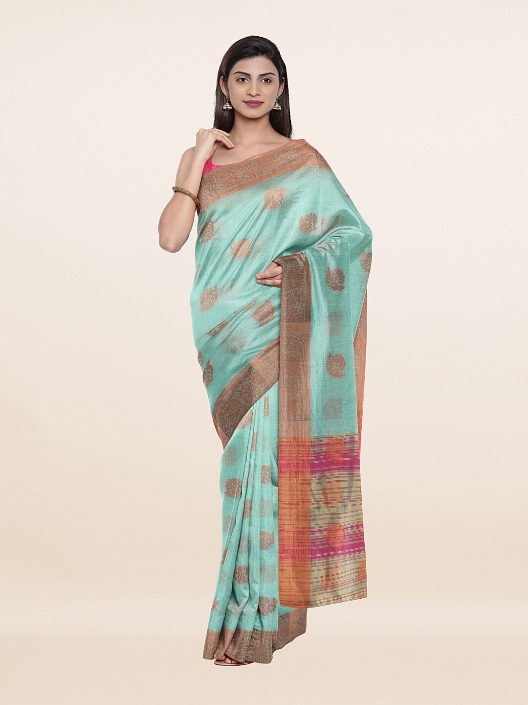 

Pothys Green & Pink Woven Design Zari Cotton Blend Saree
