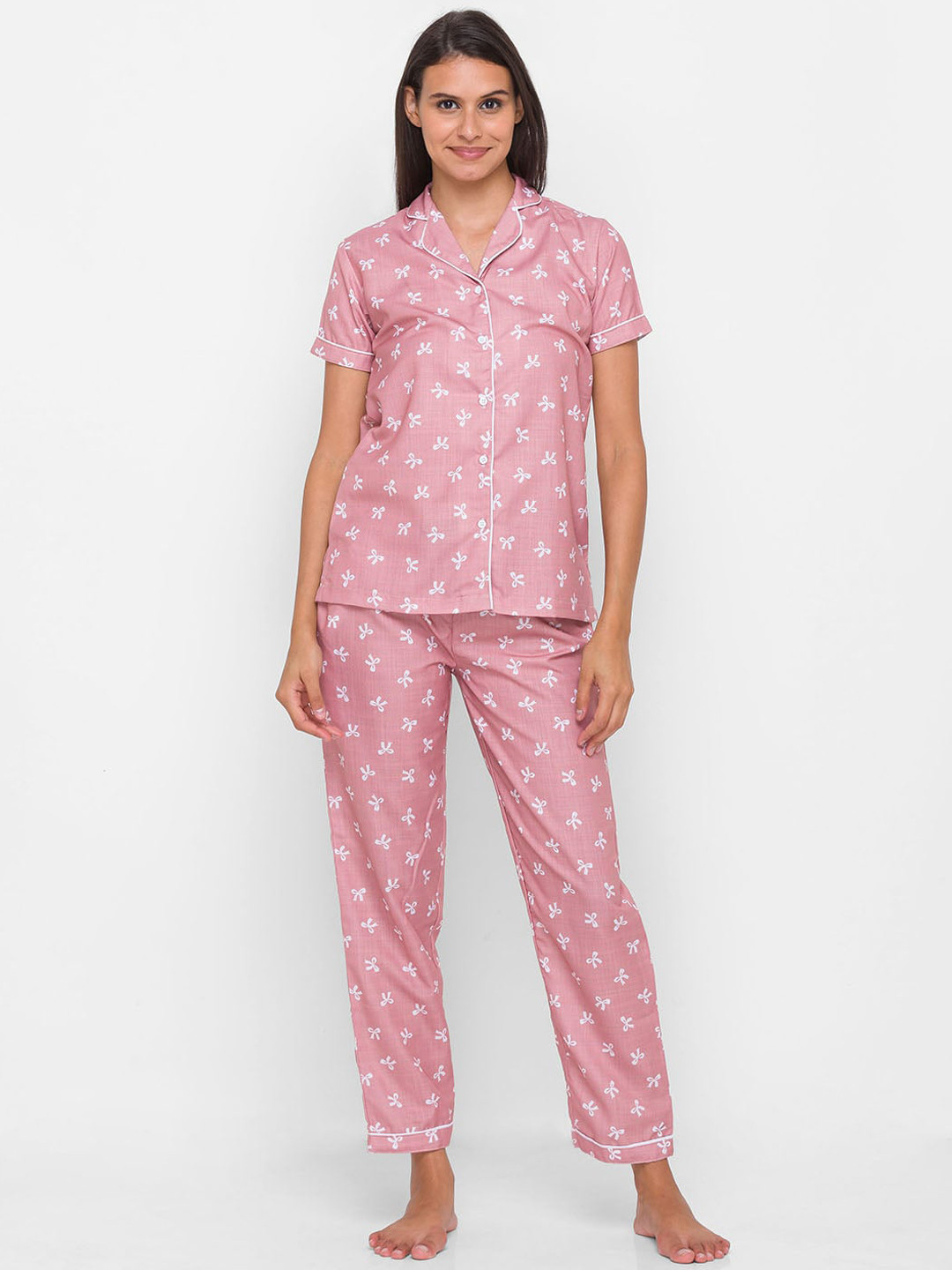 

FashionRack Women Brown & White Printed Night suit