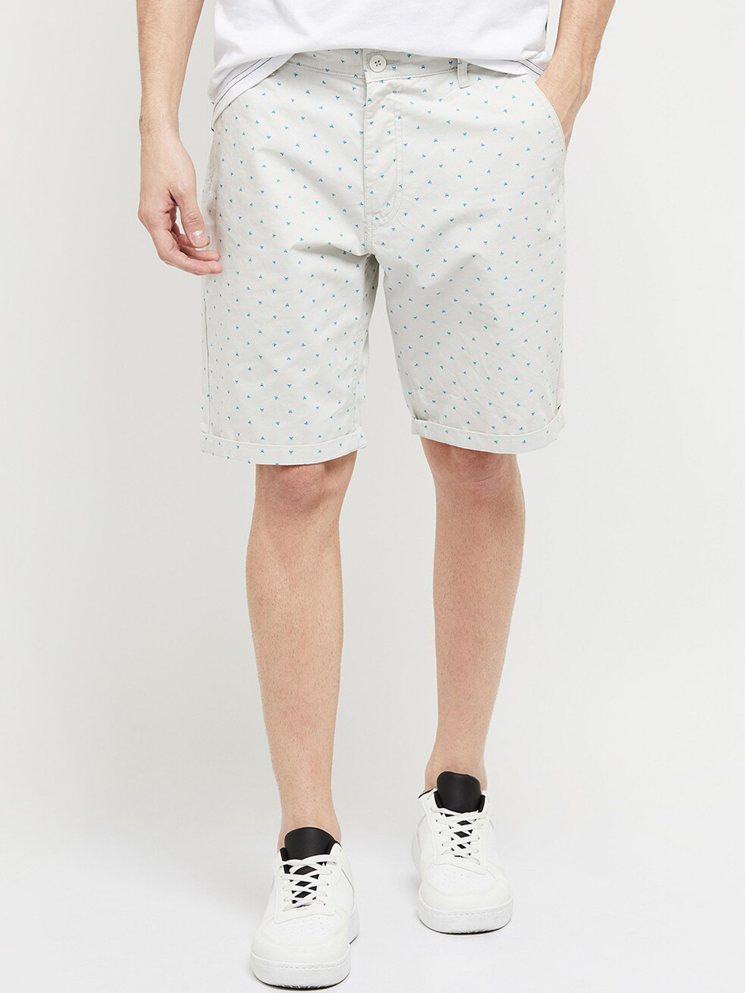 

max Men Grey Printed Pure Cotton Chino Shorts