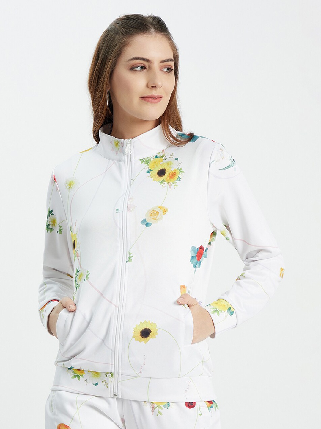 

EDRIO Women White Floral Printed Anti Odour Sweatshirt