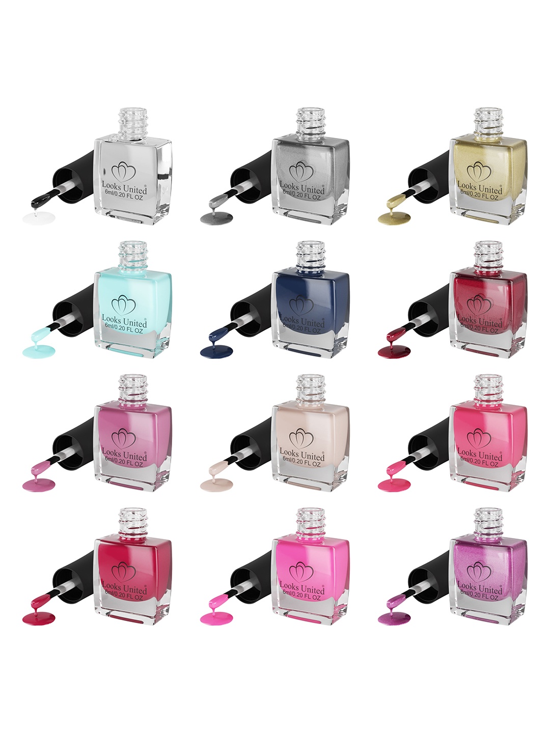 

Looks United Set of 12 Trendy Color Long Lasting Nail Polish 72 ml, Multi