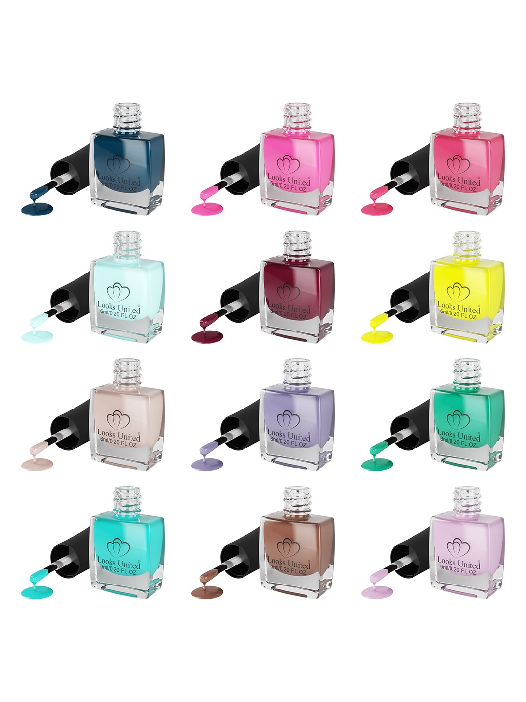 

Looks United Set Of 12 Trendy Color Long Lasting Nail Polish - 6 ml Each, Multi