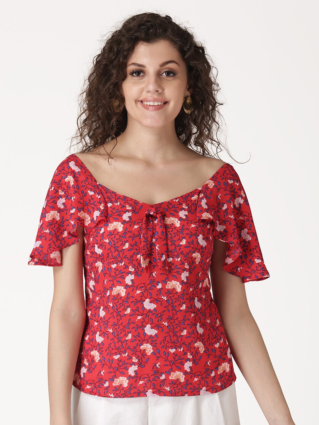 

DressBerry Red Floral Print Top